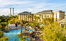 An overviewhead view of the expansive Royal Pacific Resort pool at Universal Orlando.